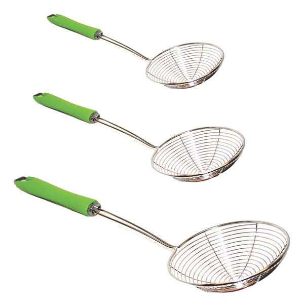 Kit Escumadeiras Cromadas Cabo Plástico 3 Pçs Ø 11-15-17cm